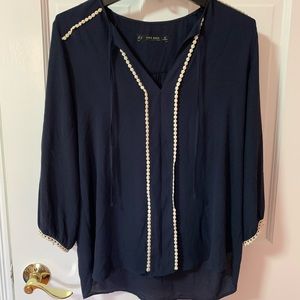 Zara Navy & White Quarter Sleeve Blouse